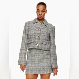 NWT Aritzia Babaton Frances Jacket Grey Small Button-front Tweed Blazer